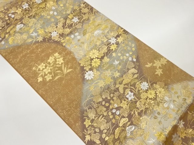 JAPANESE FUKURO OBI / WOVEN AUTUMN FLOWERS